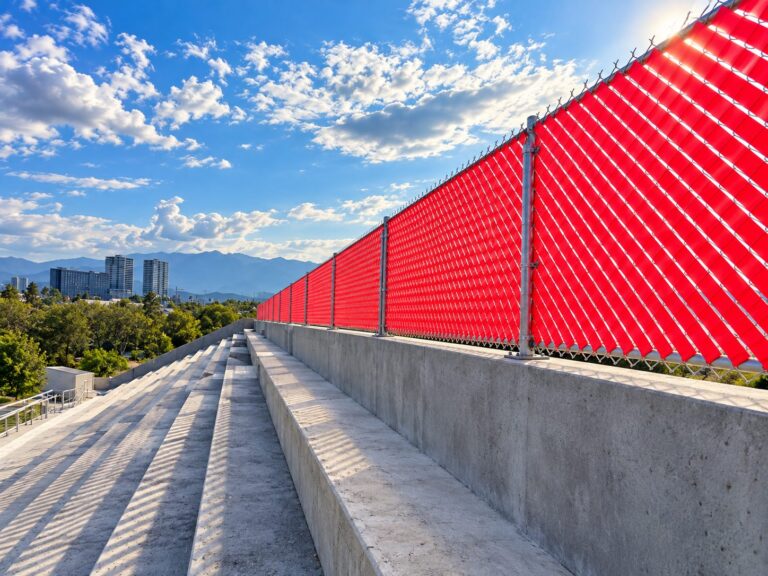 Malla ciclónica con cinta roja en parque deportivo de San Pedro Garza García – REGAMA