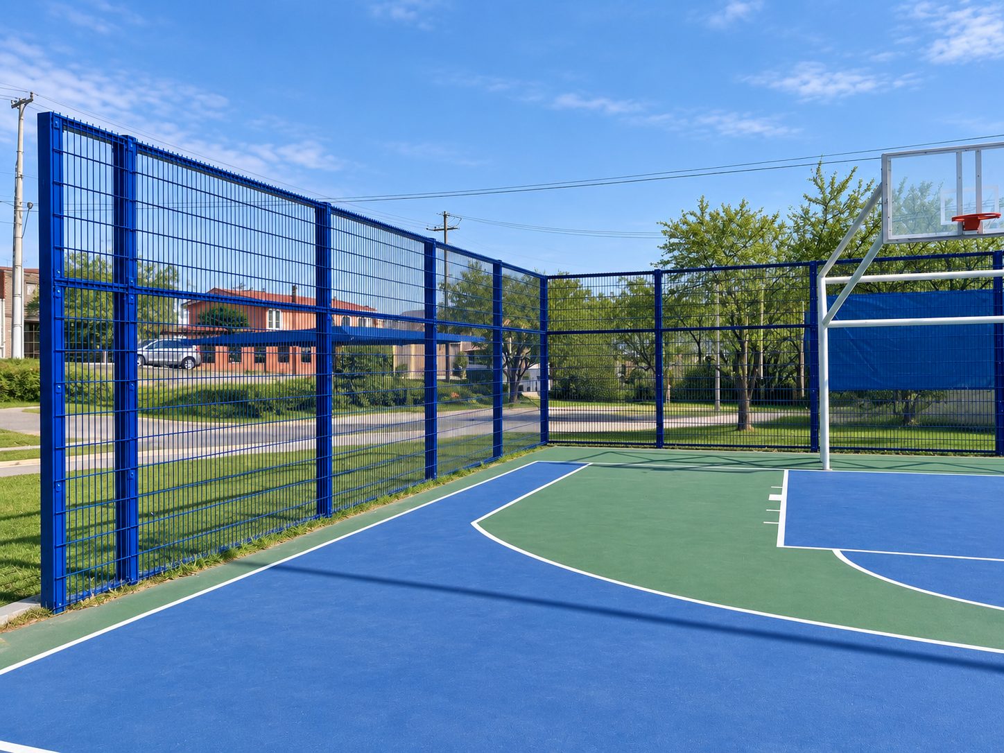 Reja esencial azul en cancha deportiva de San Nicolás